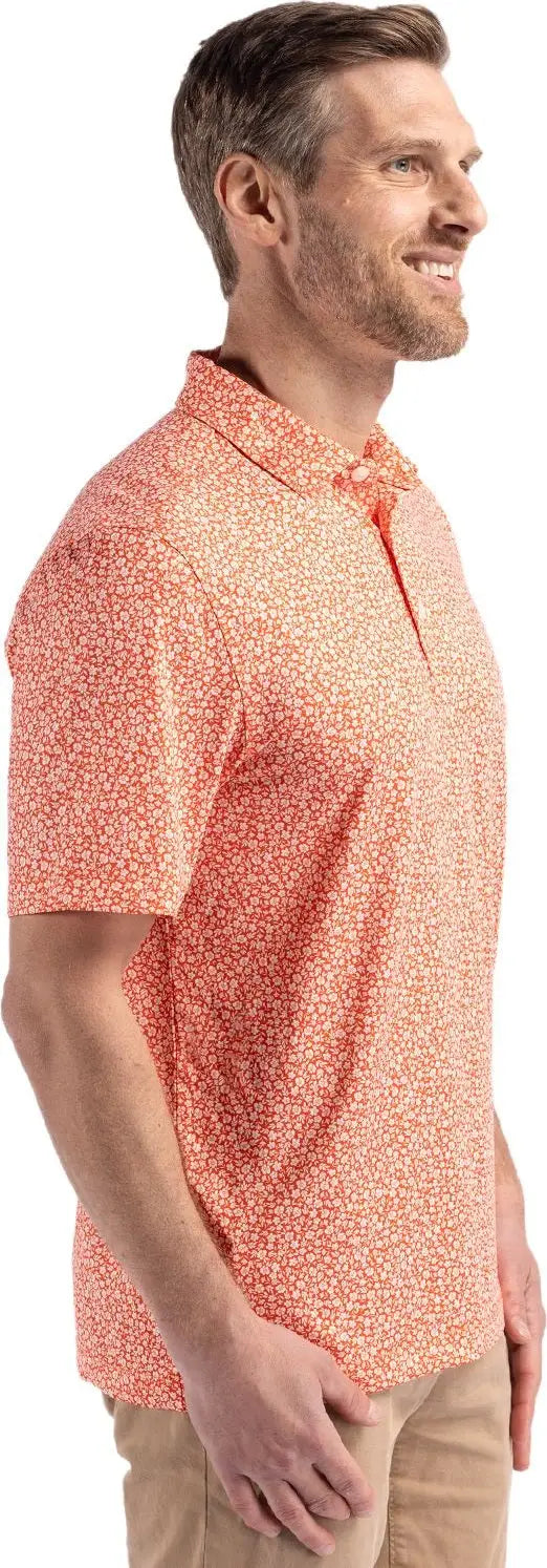 Cutter & Buck Mck01344 Pike Eco Flora Print Recycled Mens Polo - College Orange