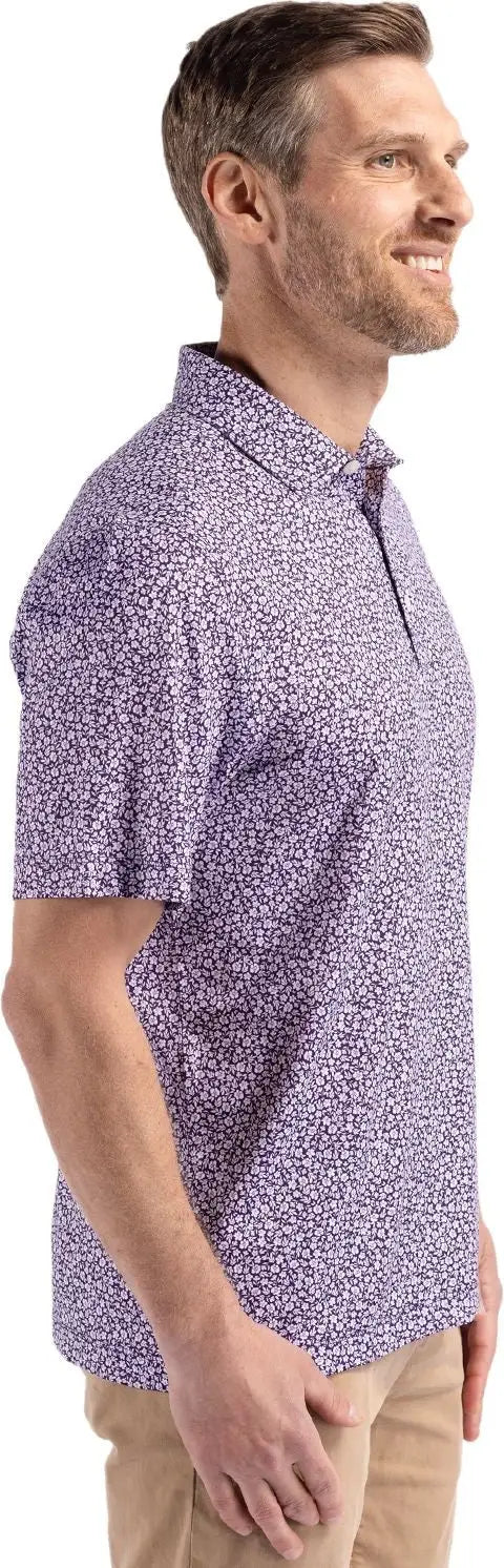 Cutter & Buck Mck01344 Pike Eco Flora Print Recycled Mens Polo - College Purple