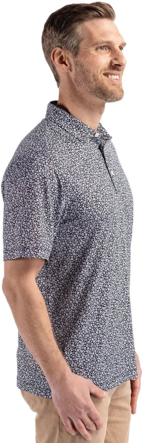 Cutter & Buck Mck01344 Pike Eco Flora Print Recycled Mens Polo - Black