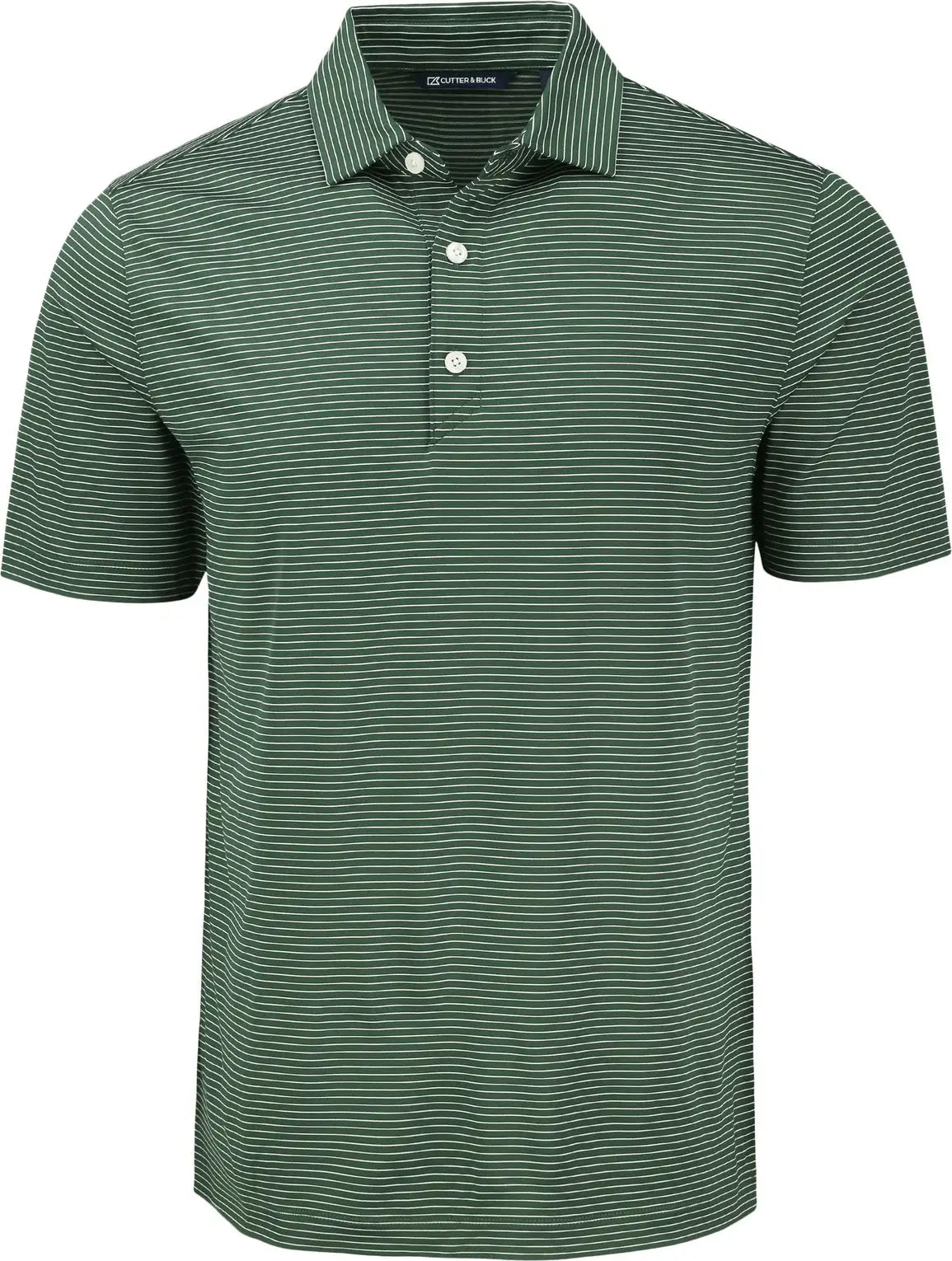 Cutter & Buck Mck01346 Forge Epic Confidence Fine Line Stripe Stretch Recycled Mens Polo - Hunter White - Hunter/white