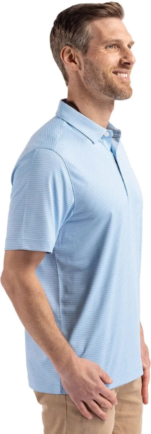 Cutter & Buck Mck01346 Forge Epic Confidence Fine Line Stripe Stretch Recycled Mens Polo - Atlas White