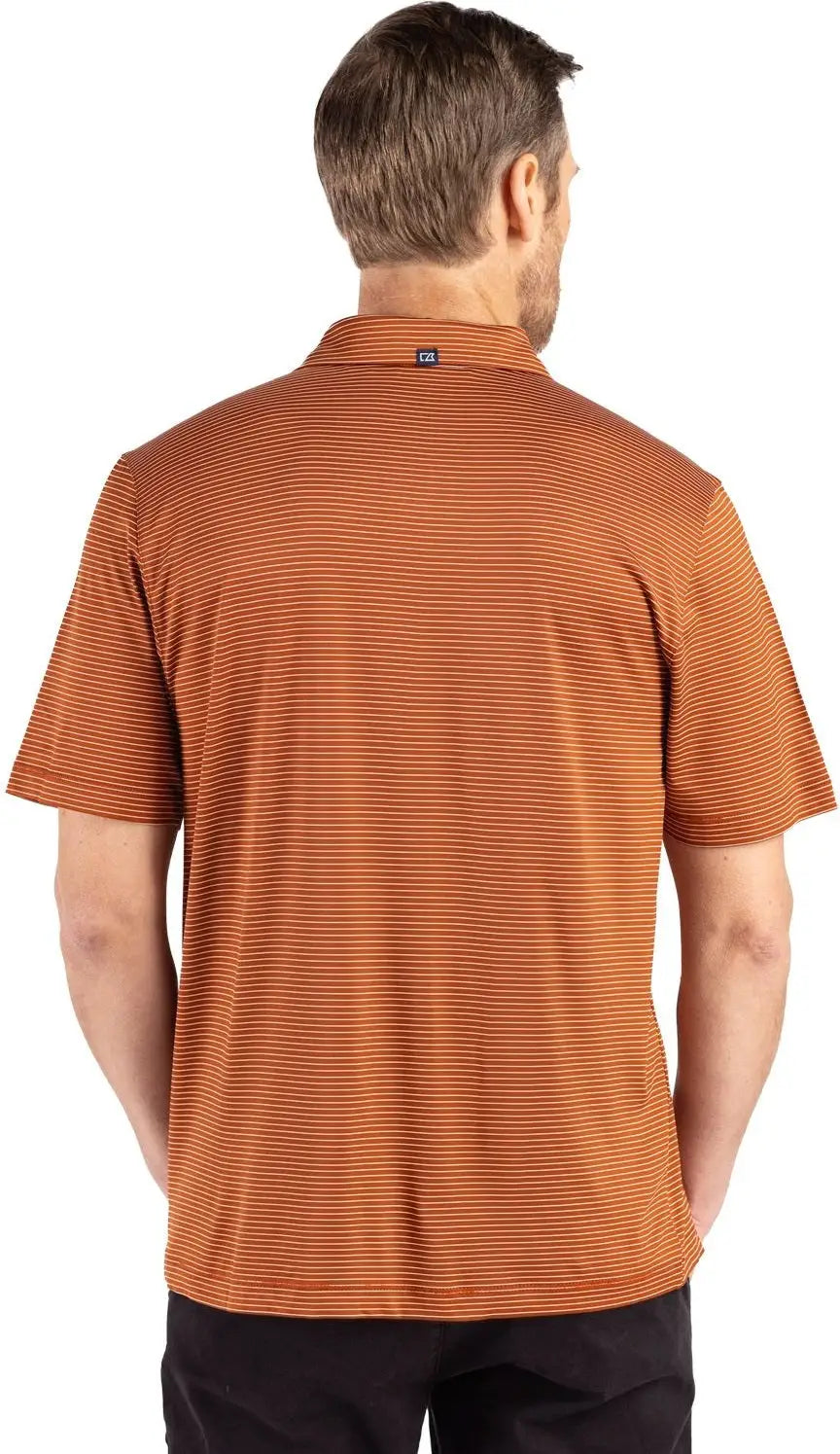 Cutter & Buck Mck01346 Forge Epic Confidence Fine Line Stripe Stretch Recycled Mens Polo - Texas Orange White