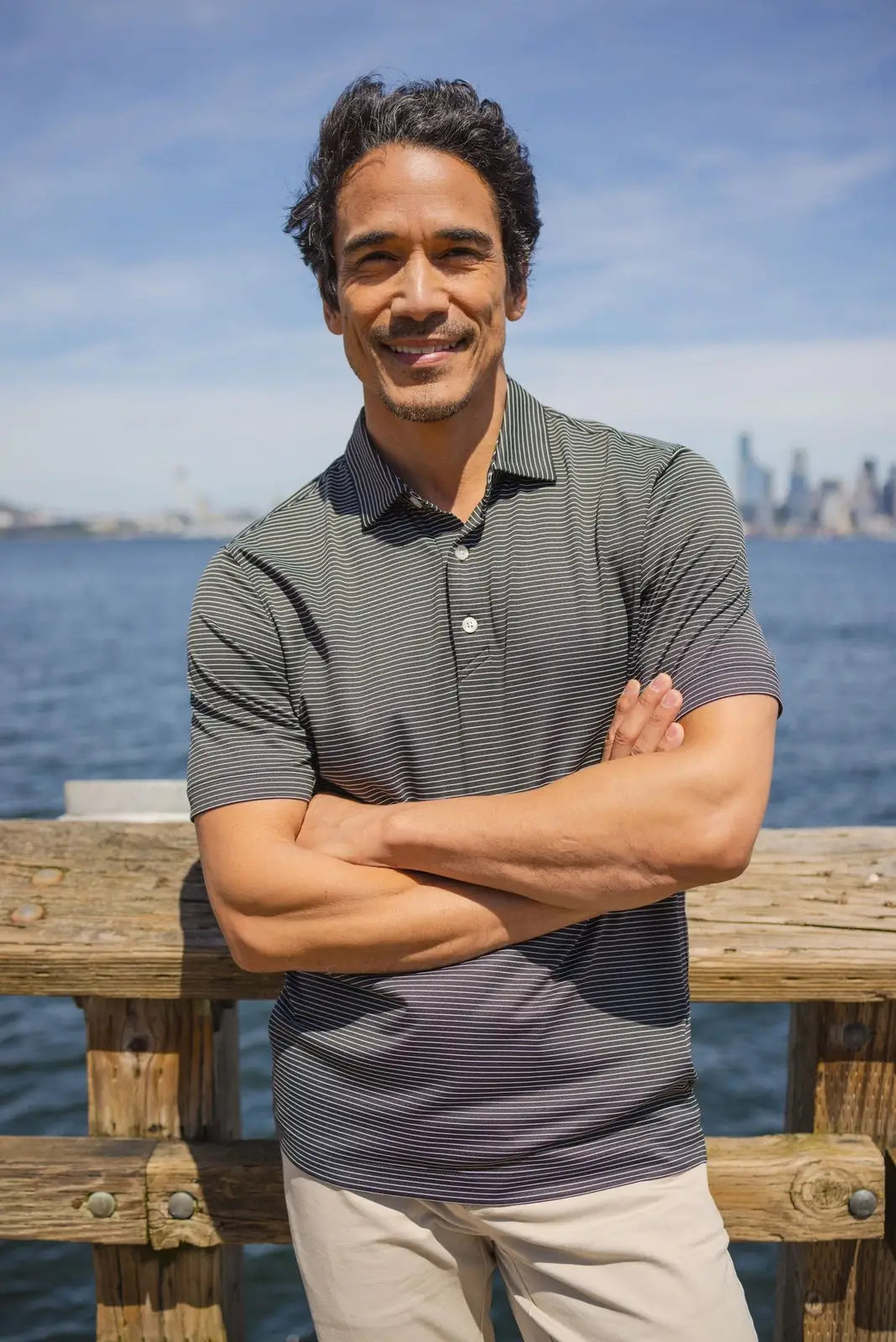 Cutter & Buck Mck01346 Forge Epic Confidence Fine Line Stripe Stretch Recycled Mens Polo - Black White