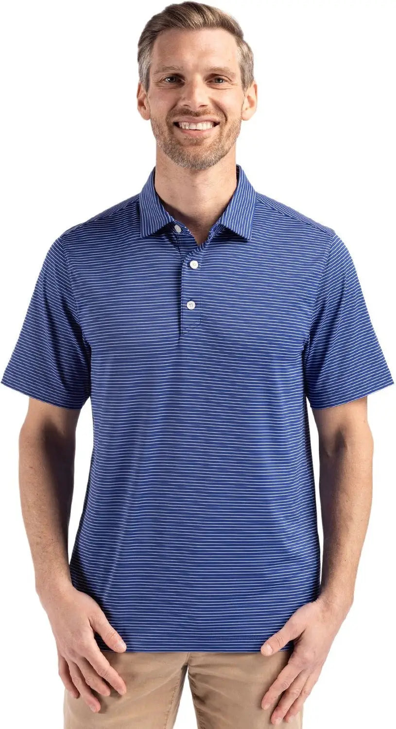 Cutter & Buck Mck01346 Forge Epic Confidence Fine Line Stripe Stretch Recycled Mens Polo - Tour Blue White - Blue/white