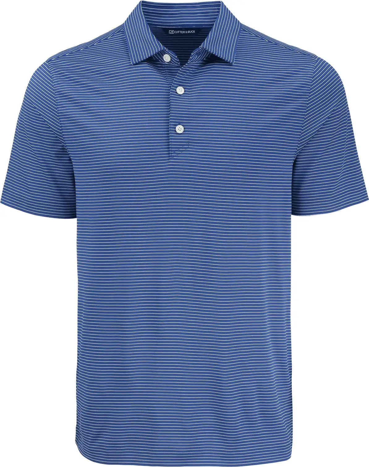 Cutter & Buck Mck01346 Forge Epic Confidence Fine Line Stripe Stretch Recycled Mens Polo - Tour Blue White