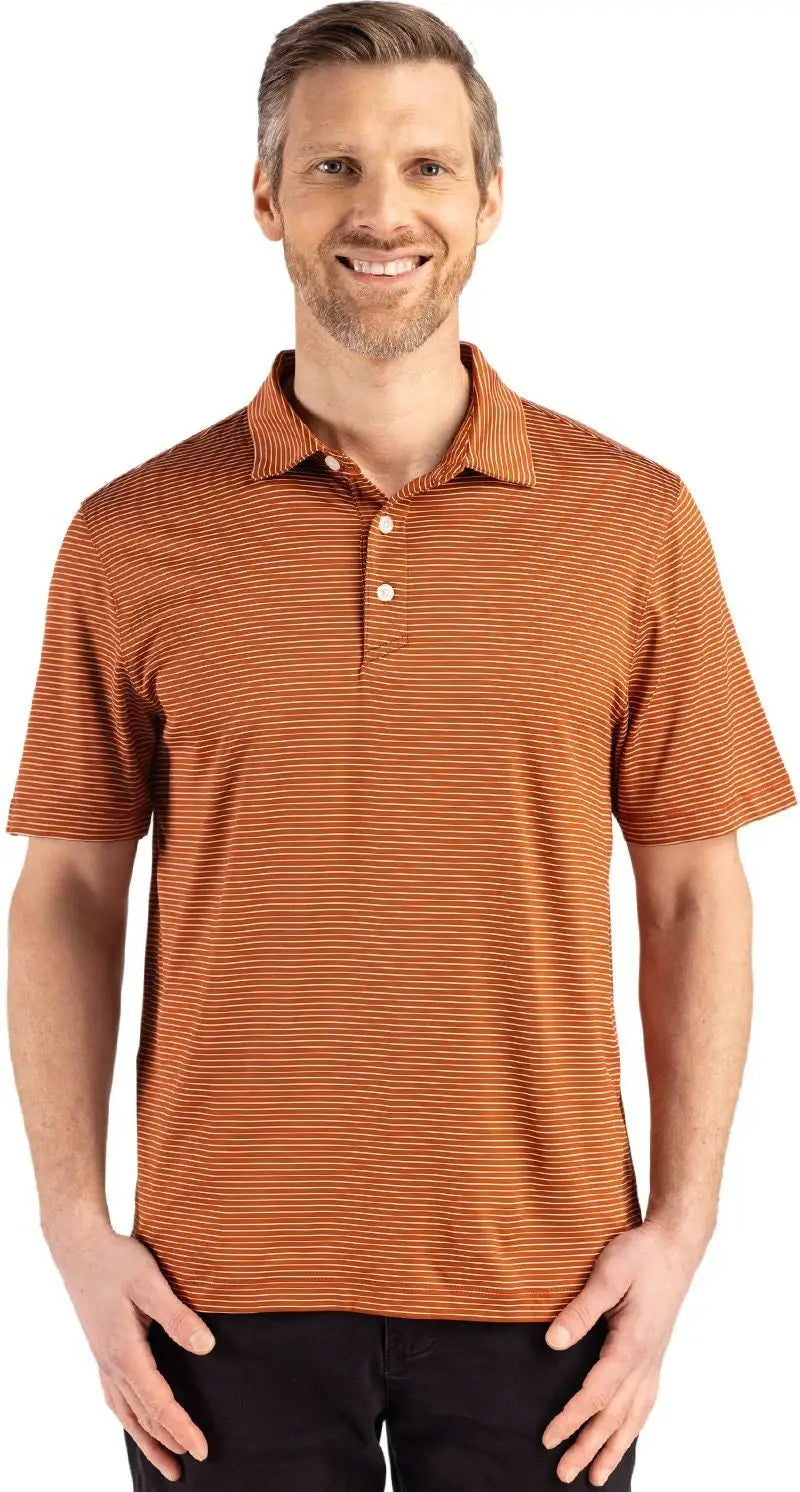 Cutter & Buck Mck01346 Forge Epic Confidence Fine Line Stripe Stretch Recycled Mens Polo - Texas Orange White