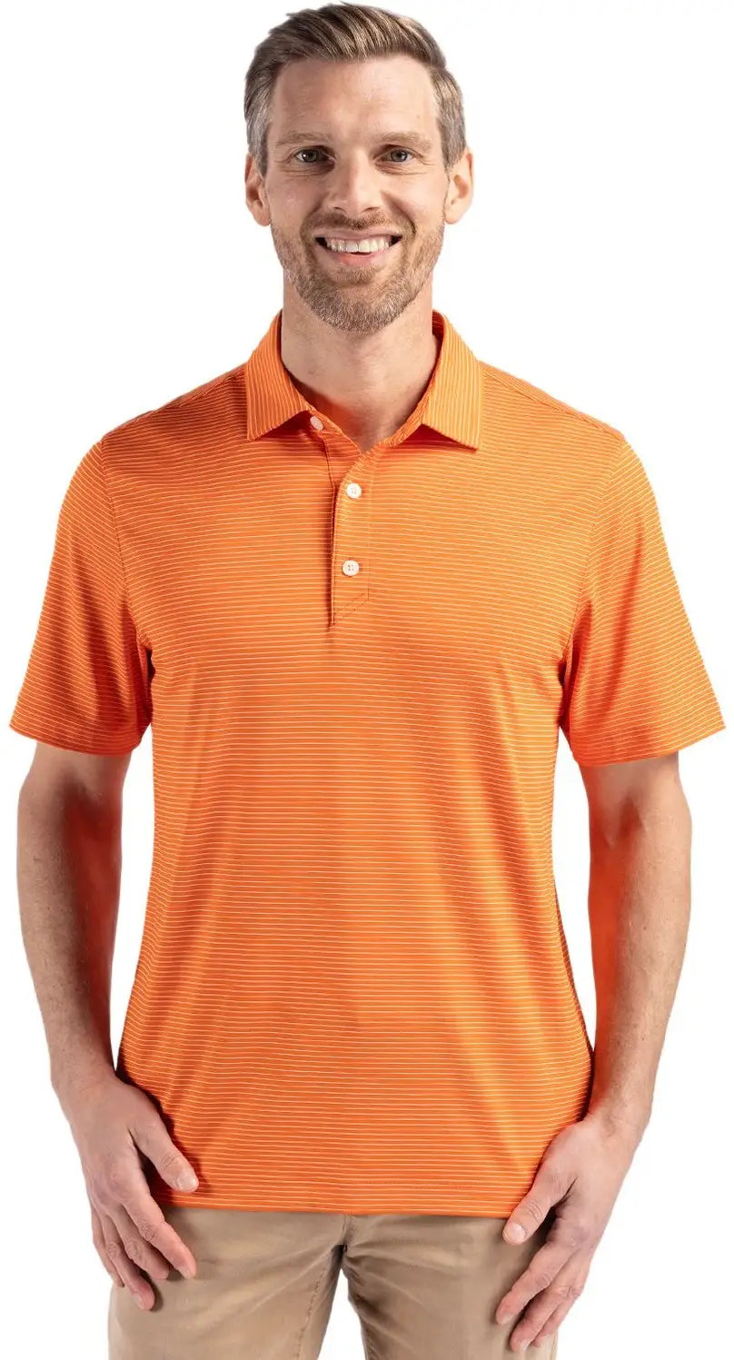 Cutter & Buck Mck01346 Forge Epic Confidence Fine Line Stripe Stretch Recycled Mens Polo - College Orange White