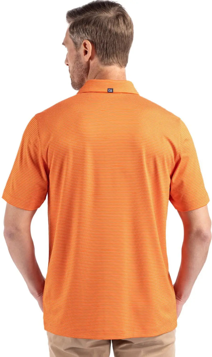 Cutter & Buck Mck01346 Forge Epic Confidence Fine Line Stripe Stretch Recycled Mens Polo - College Orange White