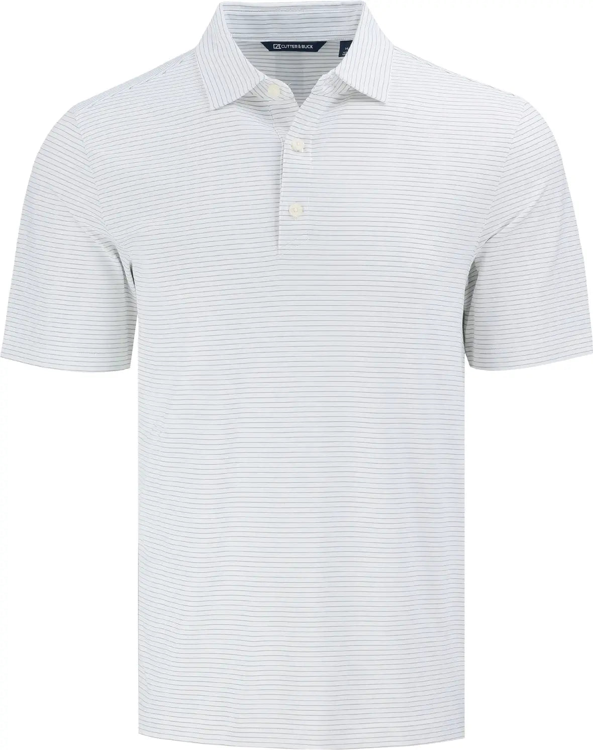 Cutter & Buck Mck01346 Forge Epic Confidence Fine Line Stripe Stretch Recycled Mens Polo - White Polished