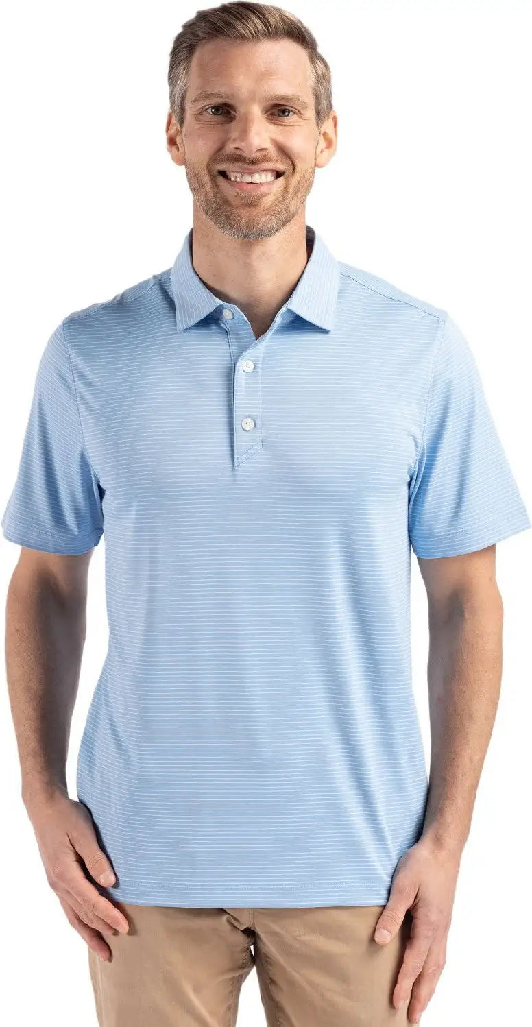 Cutter & Buck Mck01346 Forge Epic Confidence Fine Line Stripe Stretch Recycled Mens Polo - Atlas White - Atlas/white
