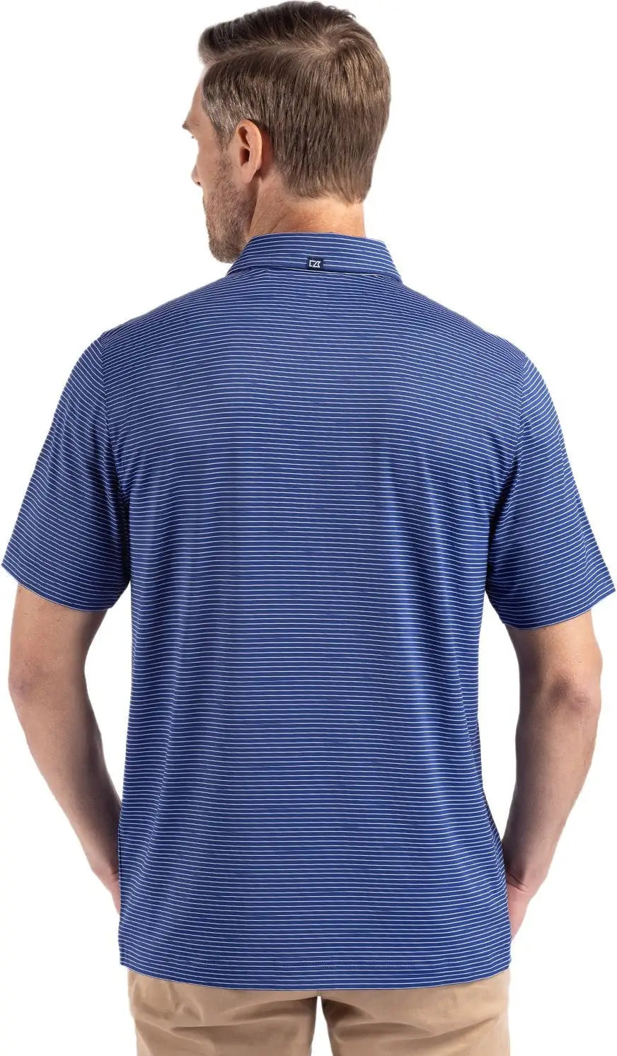 Cutter & Buck Mck01346 Forge Epic Confidence Fine Line Stripe Stretch Recycled Mens Polo - Tour Blue White - Blue/white