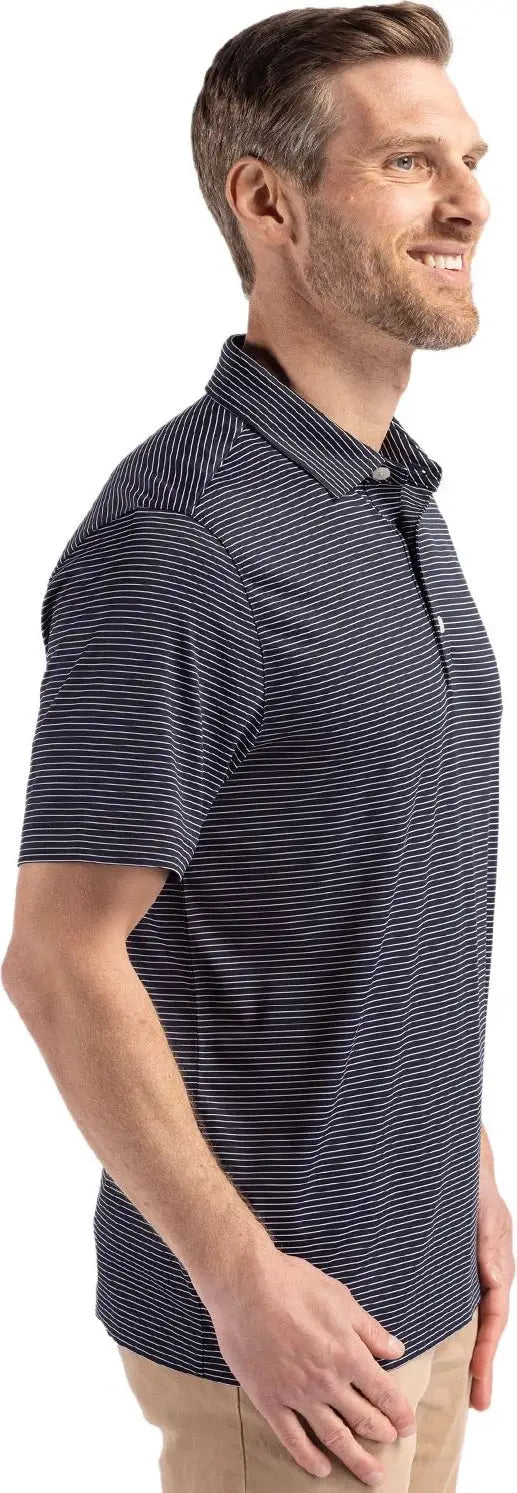 Cutter & Buck Mck01346 Forge Epic Confidence Fine Line Stripe Stretch Recycled Mens Polo - Navy Blue White