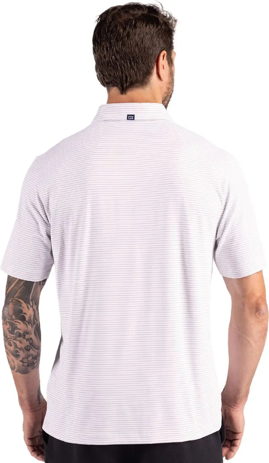 Cutter & Buck Mck01346 Forge Epic Confidence Fine Line Stripe Stretch Recycled Mens Polo - White Polished