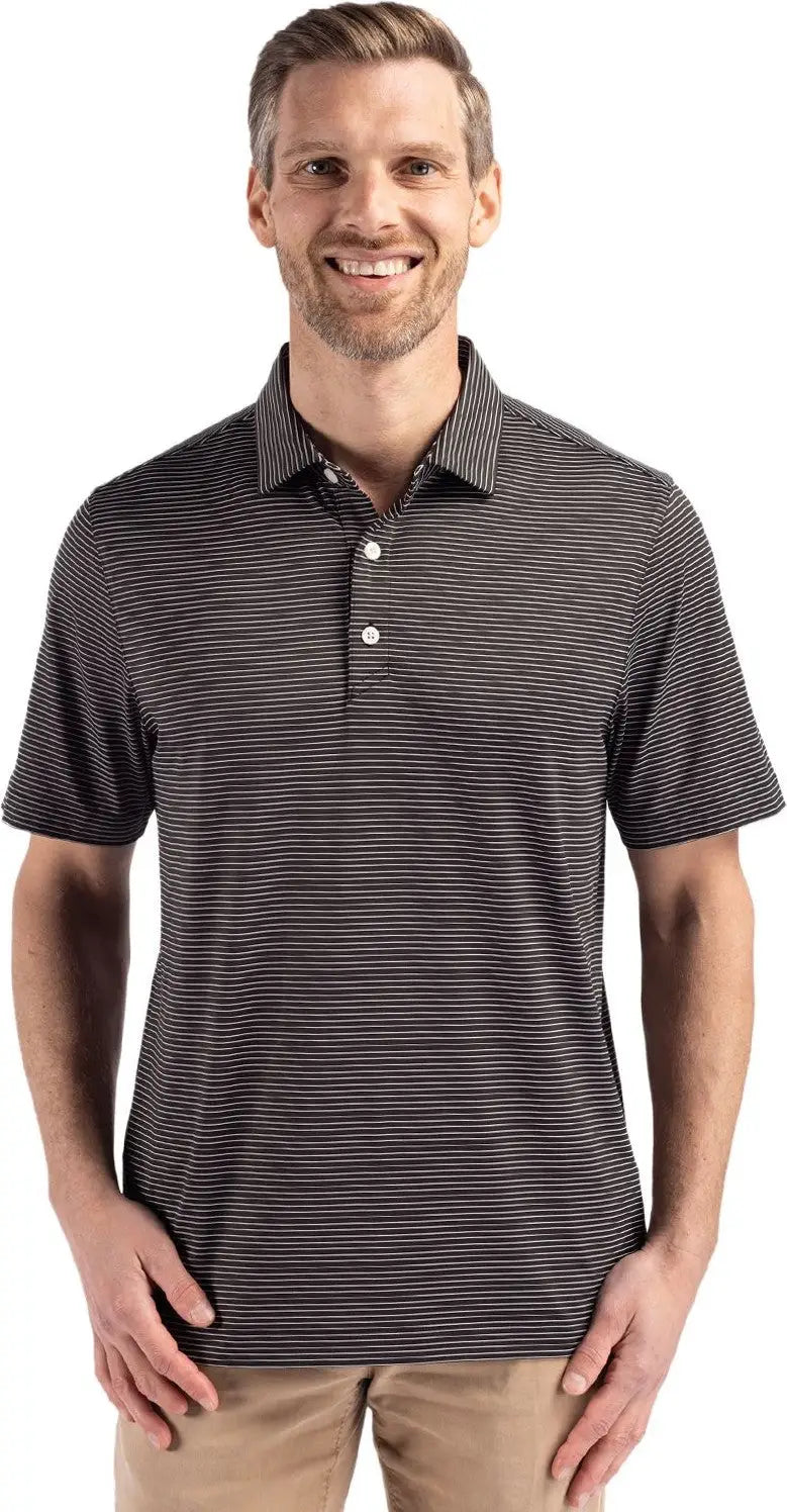 Cutter & Buck Mck01346 Forge Epic Confidence Fine Line Stripe Stretch Recycled Mens Polo - Black White - Black/white
