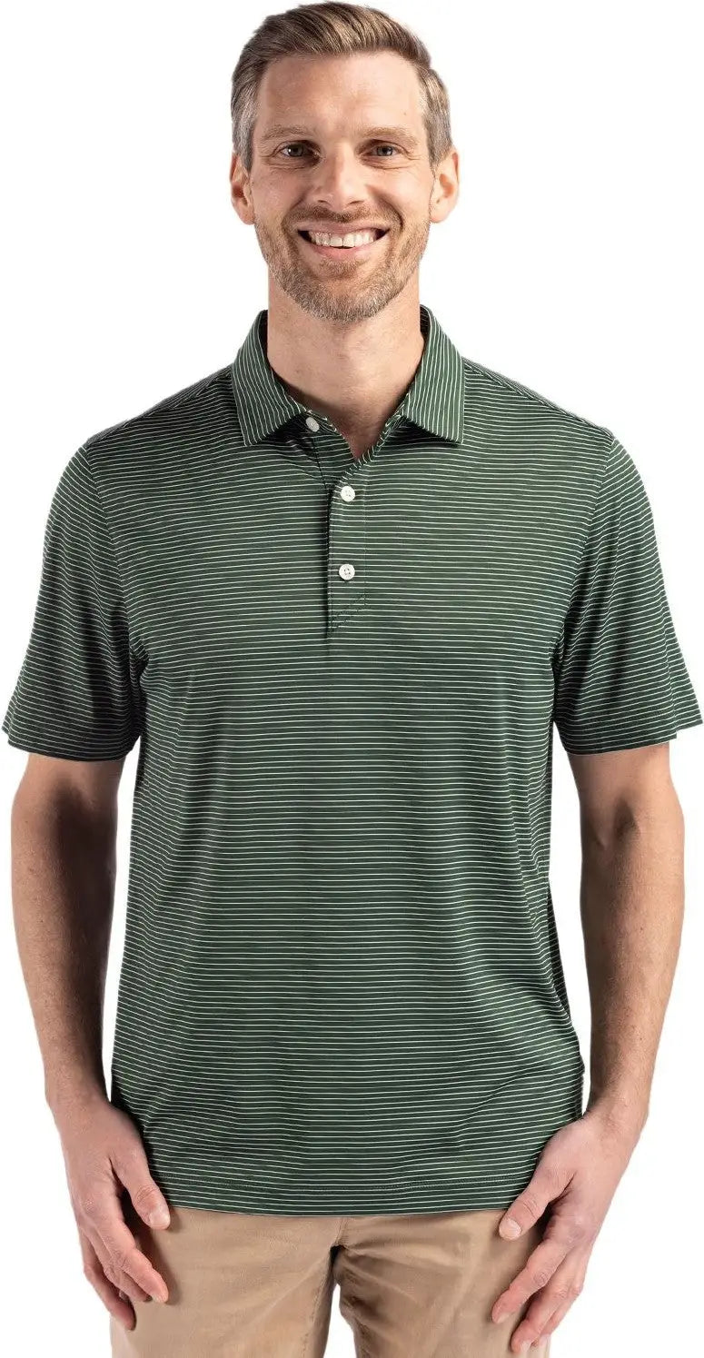 Cutter & Buck Mck01346 Forge Epic Confidence Fine Line Stripe Stretch Recycled Mens Polo - Hunter White - Hunter/white