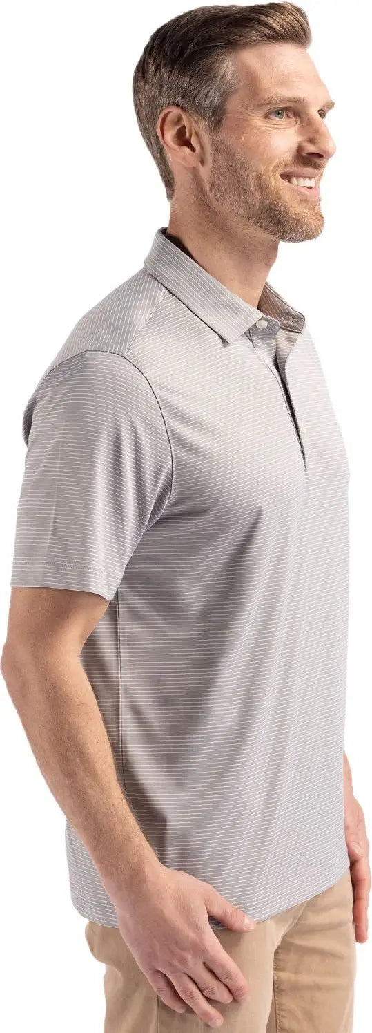 Cutter & Buck Mck01346 Forge Epic Confidence Fine Line Stripe Stretch Recycled Mens Polo - Polished White