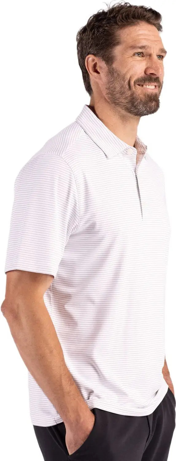 Cutter & Buck Mck01346 Forge Epic Confidence Fine Line Stripe Stretch Recycled Mens Polo - White Polished