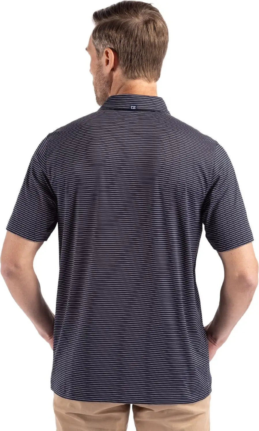 Cutter & Buck Mck01346 Forge Epic Confidence Fine Line Stripe Stretch Recycled Mens Polo - Navy Blue White