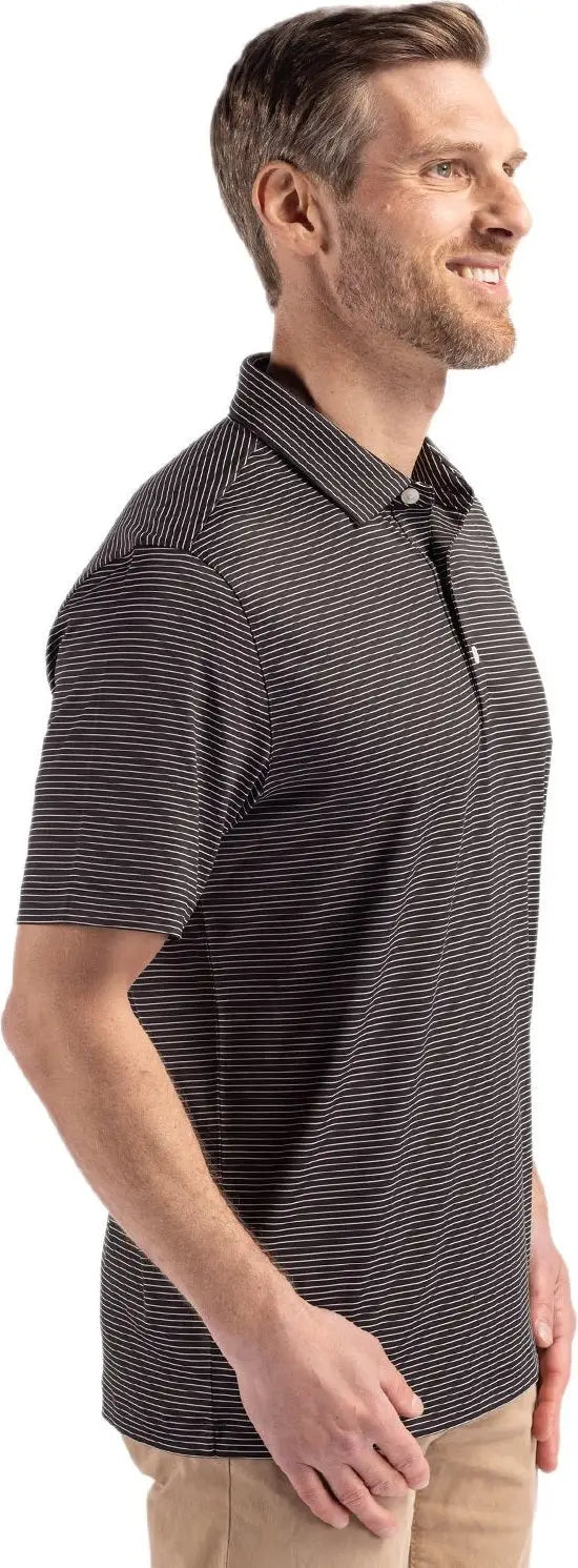 Cutter & Buck Mck01346 Forge Epic Confidence Fine Line Stripe Stretch Recycled Mens Polo - Black White