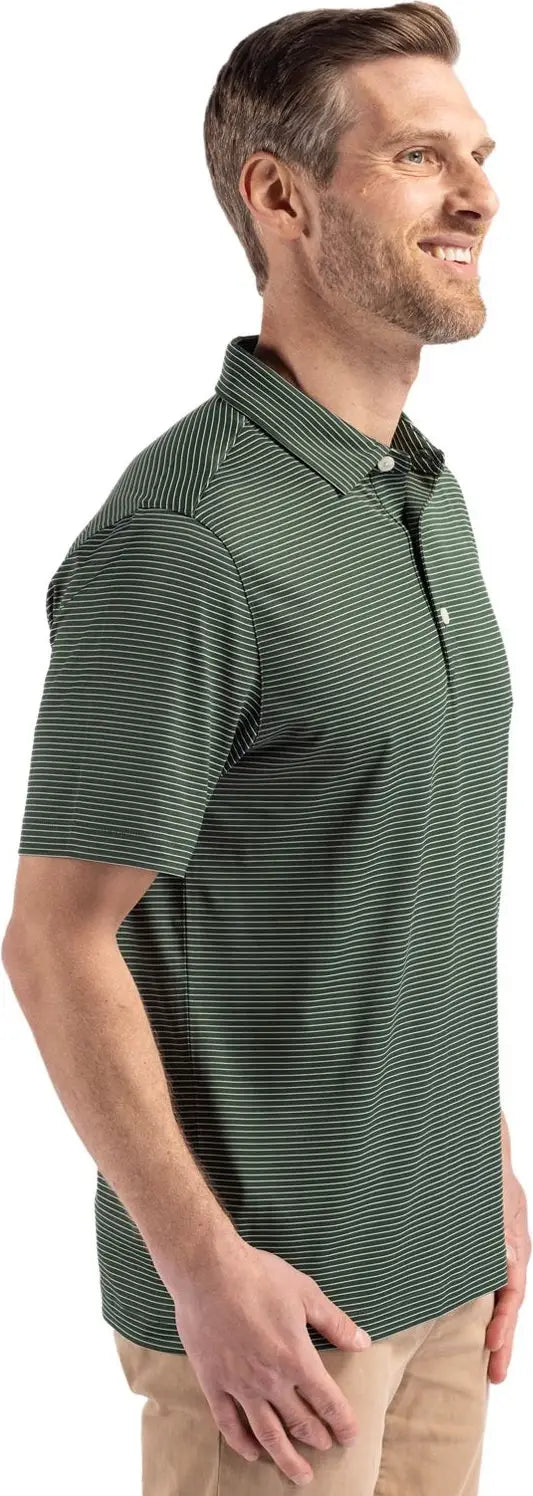 Cutter & Buck Mck01346 Forge Epic Confidence Fine Line Stripe Stretch Recycled Mens Polo - Hunter White