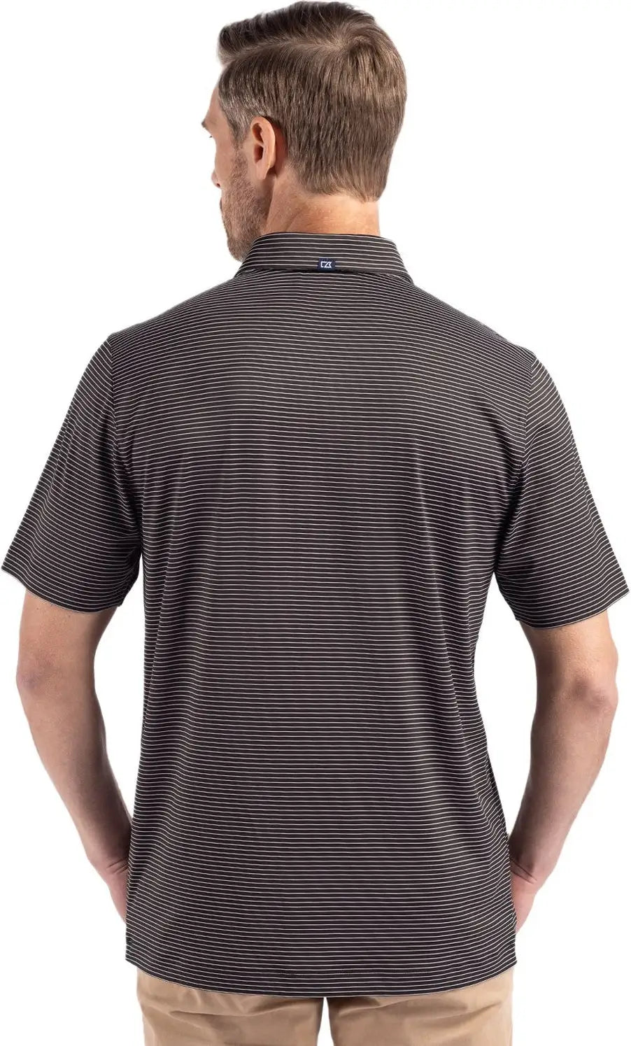 Cutter & Buck Mck01346 Forge Epic Confidence Fine Line Stripe Stretch Recycled Mens Polo - Black White