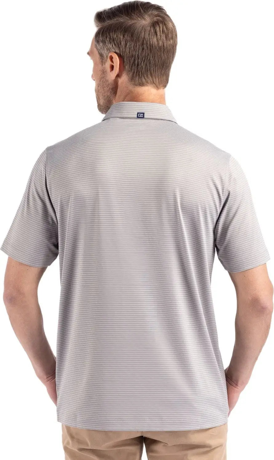 Cutter & Buck Mck01346 Forge Epic Confidence Fine Line Stripe Stretch Recycled Mens Polo - Polished White