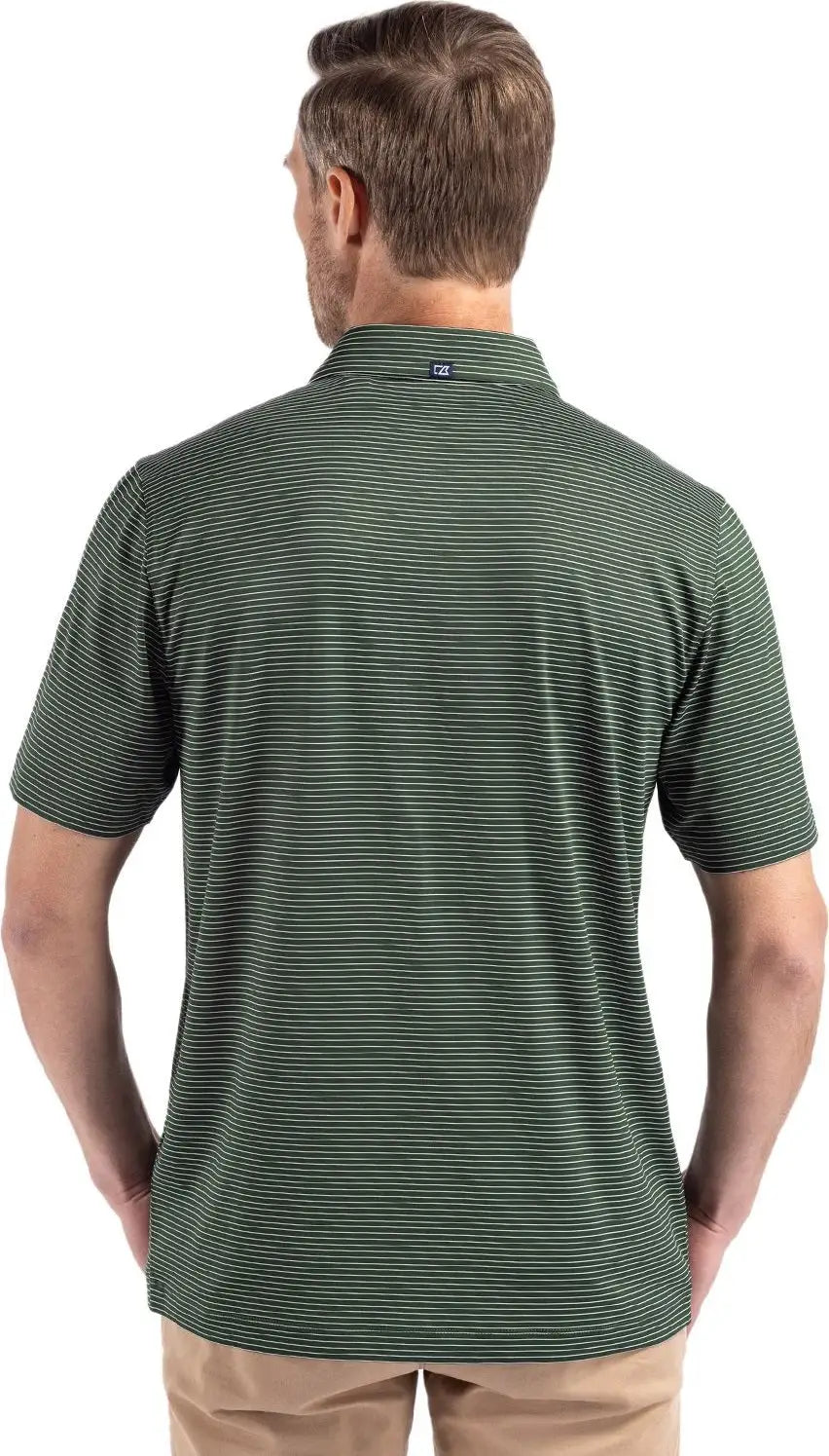 Cutter & Buck Mck01346 Forge Epic Confidence Fine Line Stripe Stretch Recycled Mens Polo - Hunter White