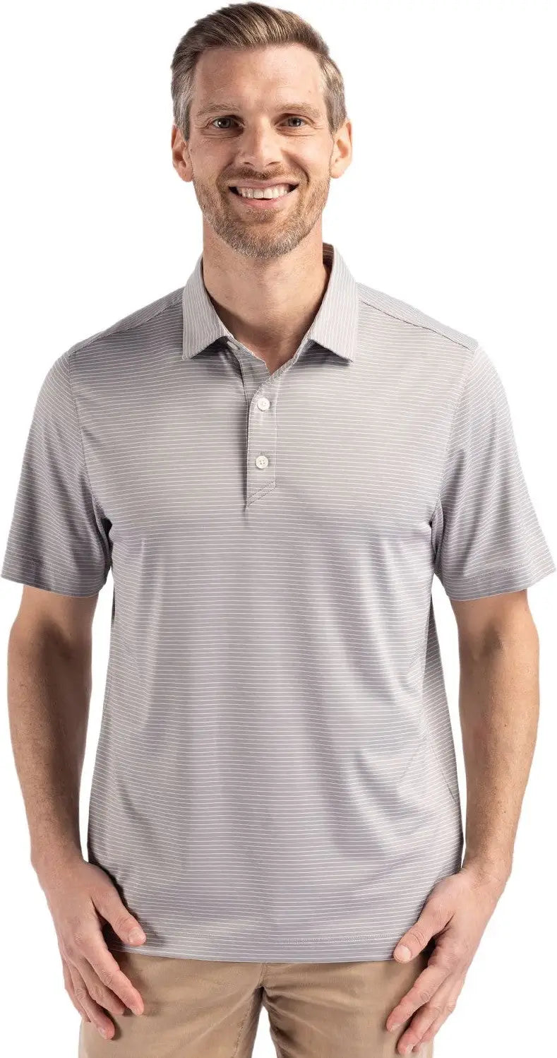 Cutter & Buck Mck01346 Forge Epic Confidence Fine Line Stripe Stretch Recycled Mens Polo - Polished White