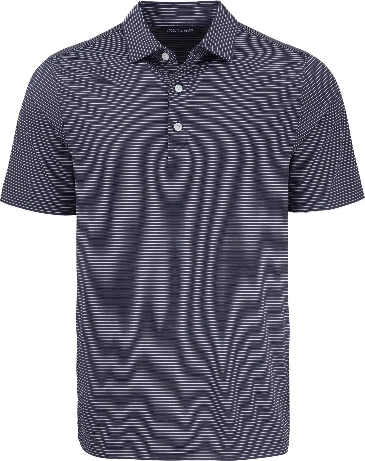 Cutter & Buck Mck01346 Forge Epic Confidence Fine Line Stripe Stretch Recycled Mens Polo - Navy Blue White