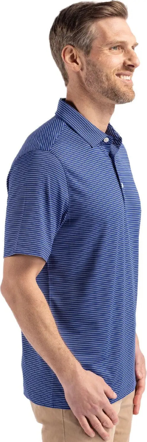 Cutter & Buck Mck01346 Forge Epic Confidence Fine Line Stripe Stretch Recycled Mens Polo - Tour Blue White
