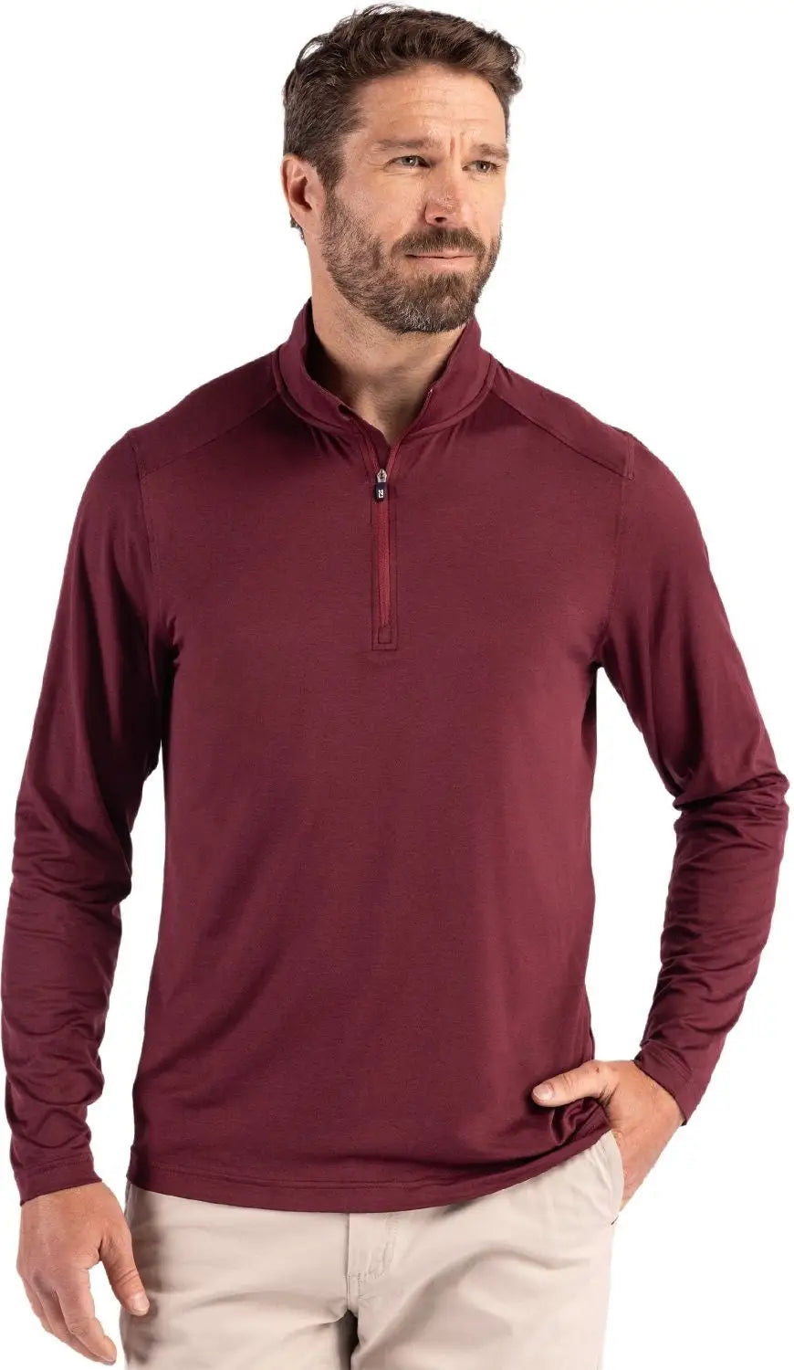 Cutter & Buck Mck01347 Coastline Epic Comfort Recycled Mens Quarter Zip - Bordeaux - Adult s
