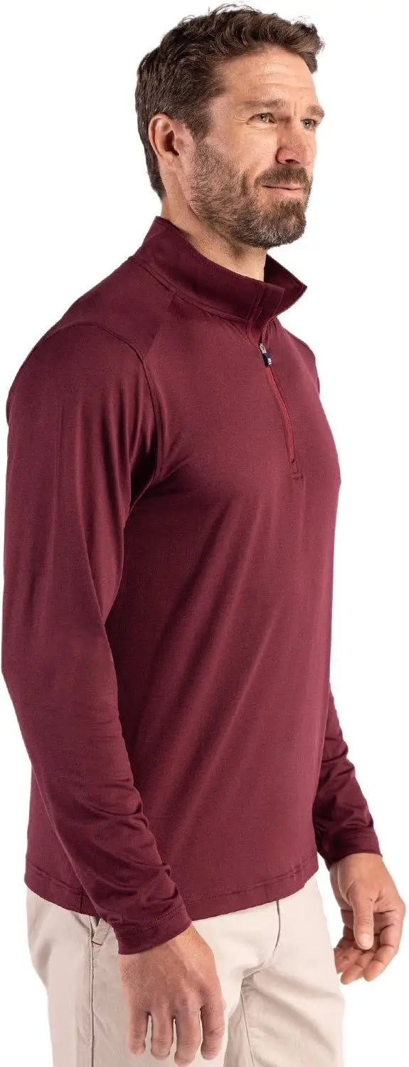 Cutter & Buck Mck01347 Coastline Epic Comfort Recycled Mens Quarter Zip - Bordeaux