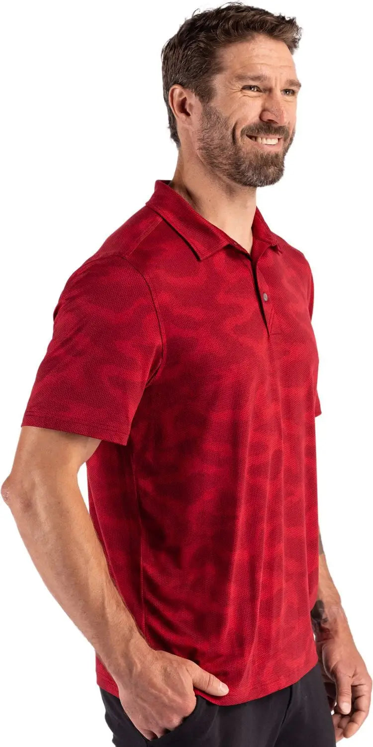 Cutter & Buck Mck01359 Coastline Epic Comfort Recycled Mens Camo Print Polo - Cardinal Red