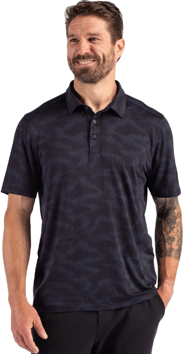 Cutter & Buck Mck01359 Coastline Epic Comfort Recycled Mens Camo Print Polo - Navy Blue