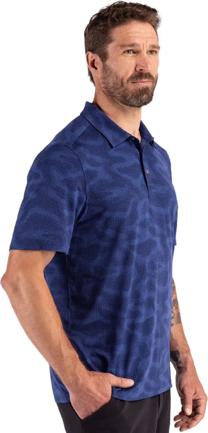 Cutter & Buck Mck01359 Coastline Epic Comfort Recycled Mens Camo Print Polo - Tour Blue - Adult s