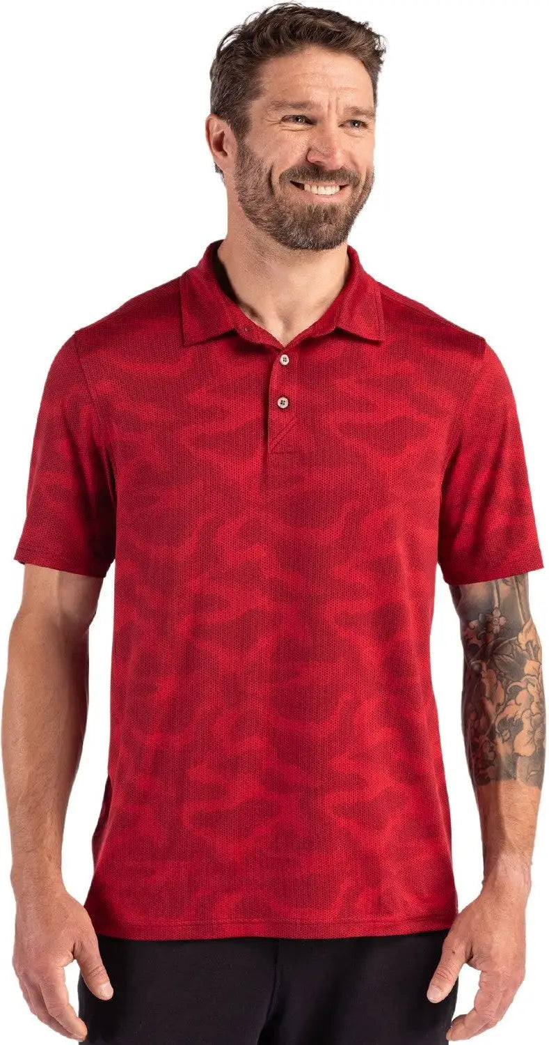 Cutter & Buck Mck01359 Coastline Epic Comfort Recycled Mens Camo Print Polo - Cardinal Red - Adult s