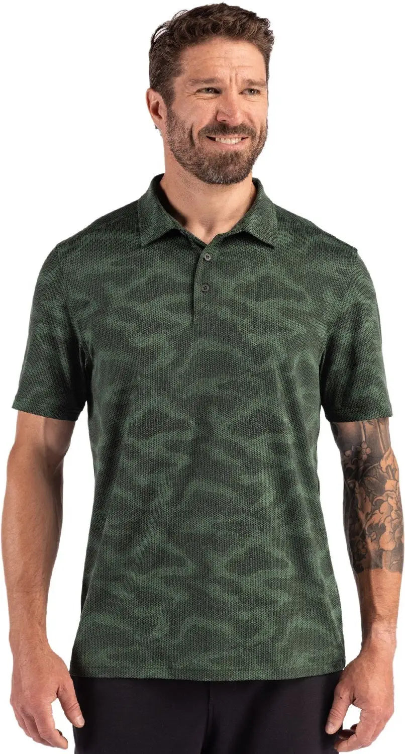 Cutter & Buck Mck01359 Coastline Epic Comfort Recycled Mens Camo Print Polo - Hunter