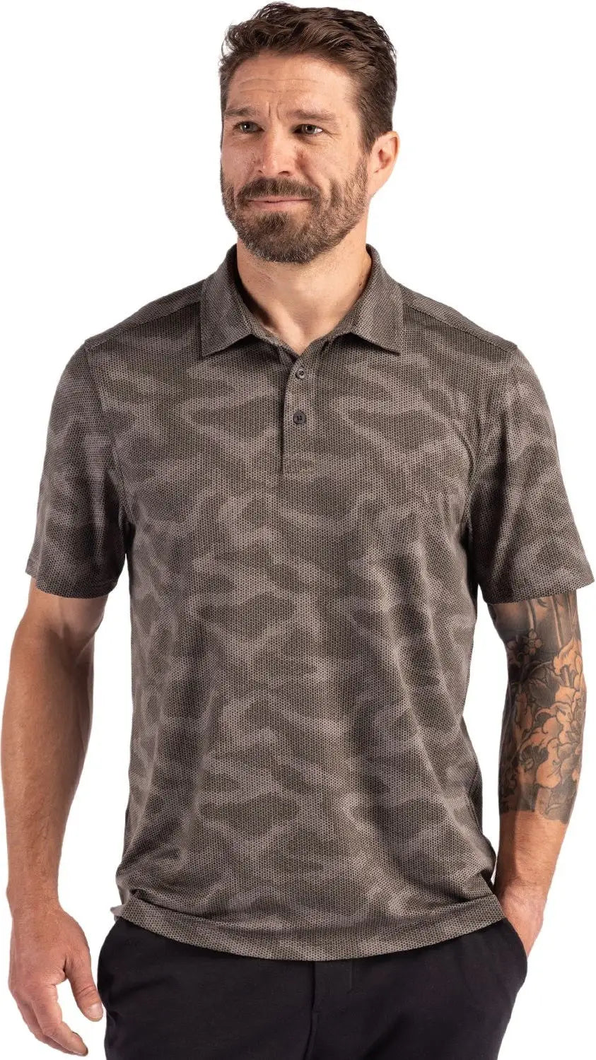 Cutter & Buck Mck01359 Coastline Epic Comfort Recycled Mens Camo Print Polo - Elemental Gray - Adult s