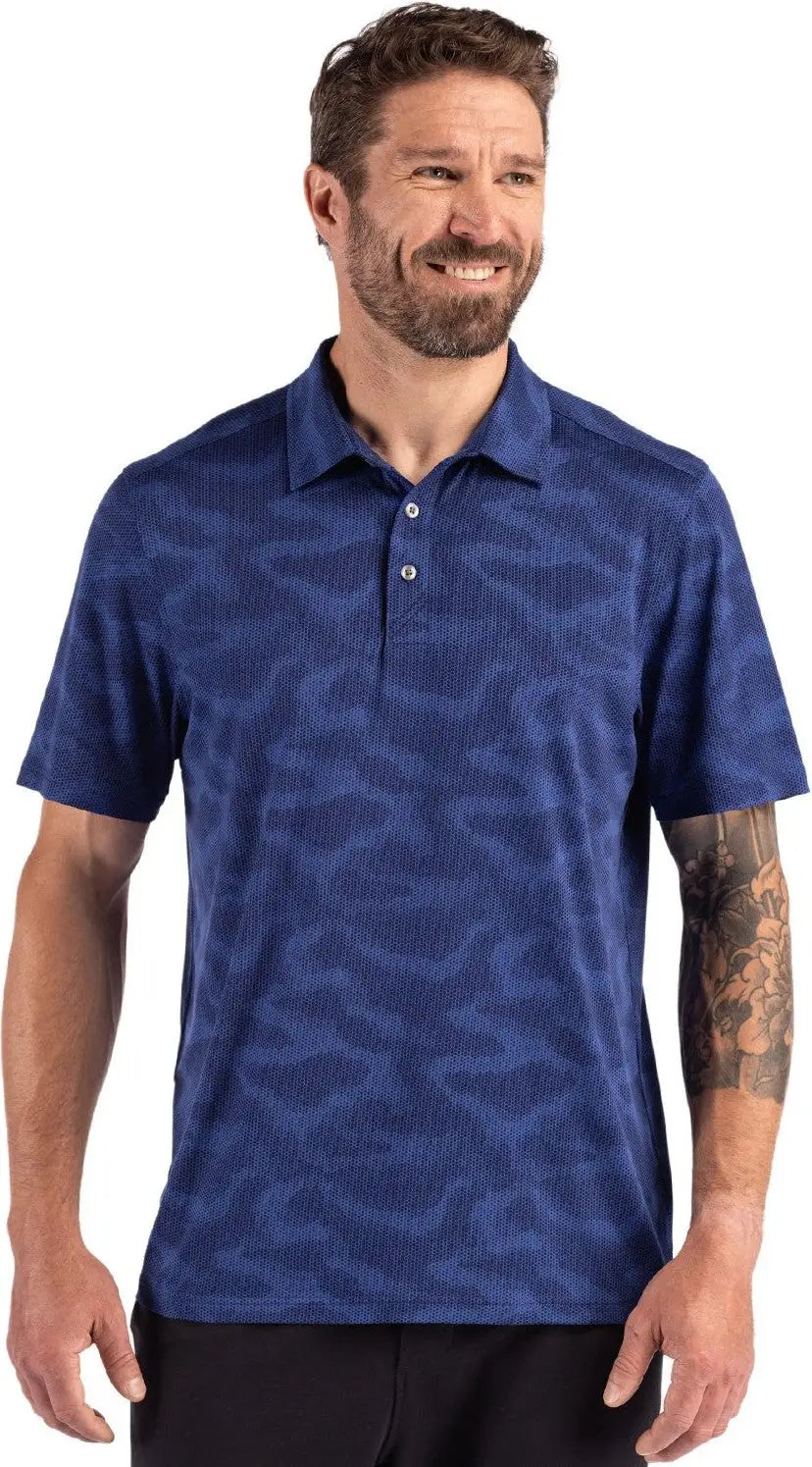 Cutter & Buck Mck01359 Coastline Epic Comfort Recycled Mens Camo Print Polo - Tour Blue - Adult s