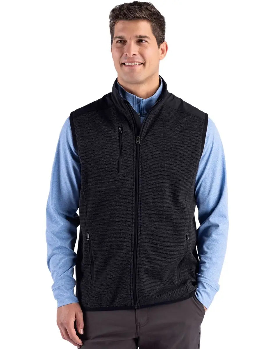 Cutter & Buck Mck01372 Hunts Point Epic Comfort Recycled Mens Fleece Vest - Black