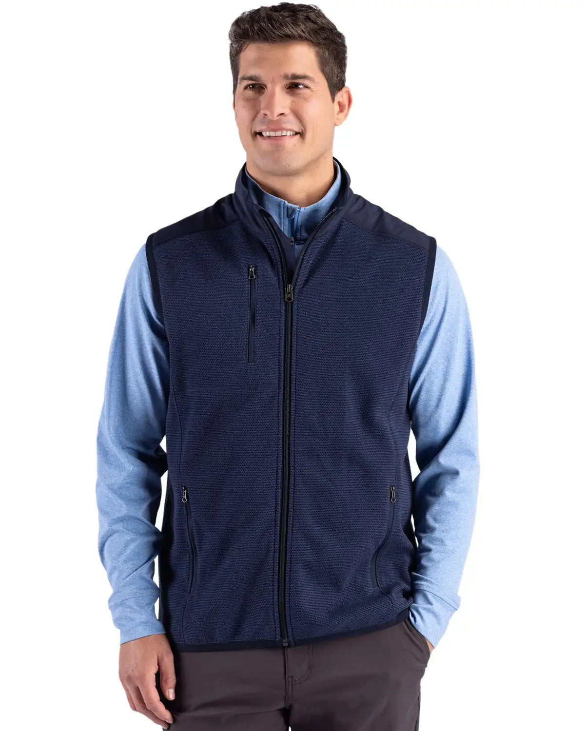Cutter & Buck Mck01372 Hunts Point Epic Comfort Recycled Mens Fleece Vest - Navy Blue