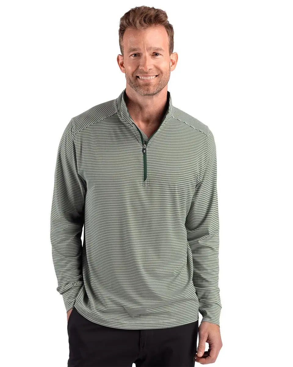 Cutter & Buck Mck01383 Forge Epic Confidence Recycled Double Stripe Mens Quarter Zip - Hunter White
