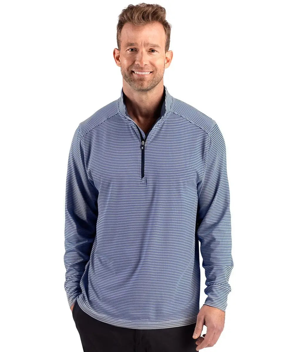 Cutter & Buck Mck01383 Forge Epic Confidence Recycled Double Stripe Mens Quarter Zip - Navy Blue White