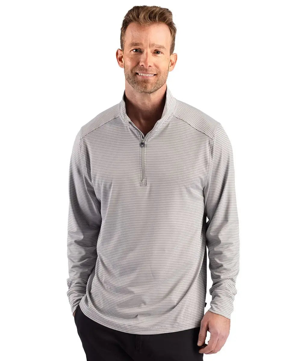 Cutter & Buck Mck01383 Forge Epic Confidence Recycled Double Stripe Mens Quarter Zip - Polished White