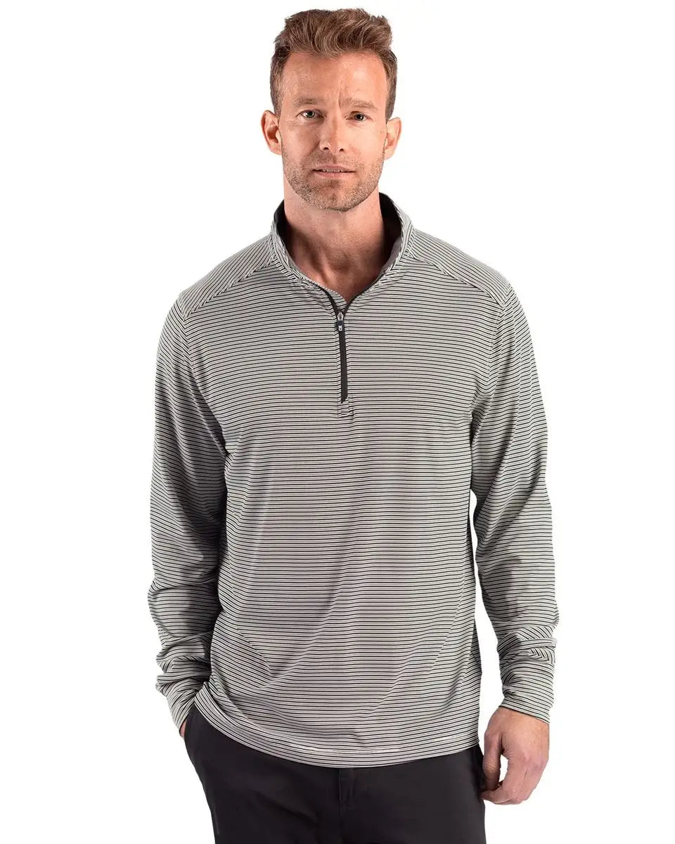 Cutter & Buck Mck01383 Forge Epic Confidence Recycled Double Stripe Mens Quarter Zip - Black White