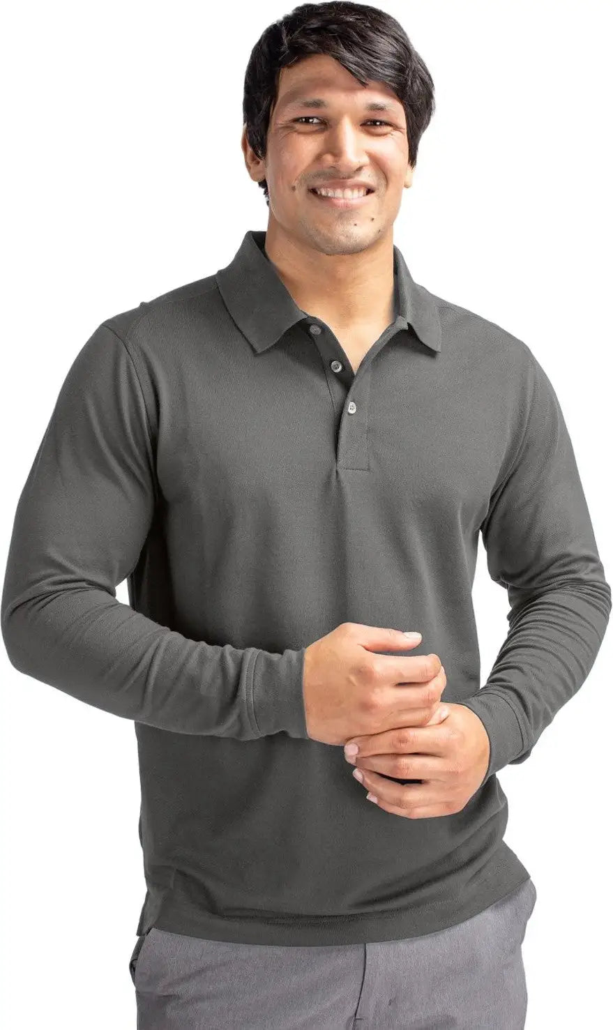 Cutter & Buck Mck09322 Advantage Eco Tri-blend Pique Mens Long Sleeve Polo - Elemental Gray - Adult s