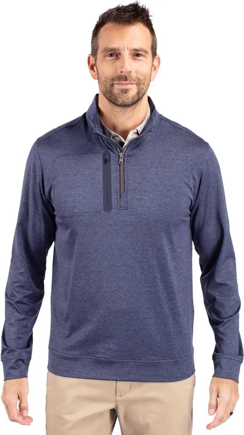 Cutter & Buck Mck09404 Stealth Heathered Quarter Zip Mens Pullover - Liberty Navy - Adult s