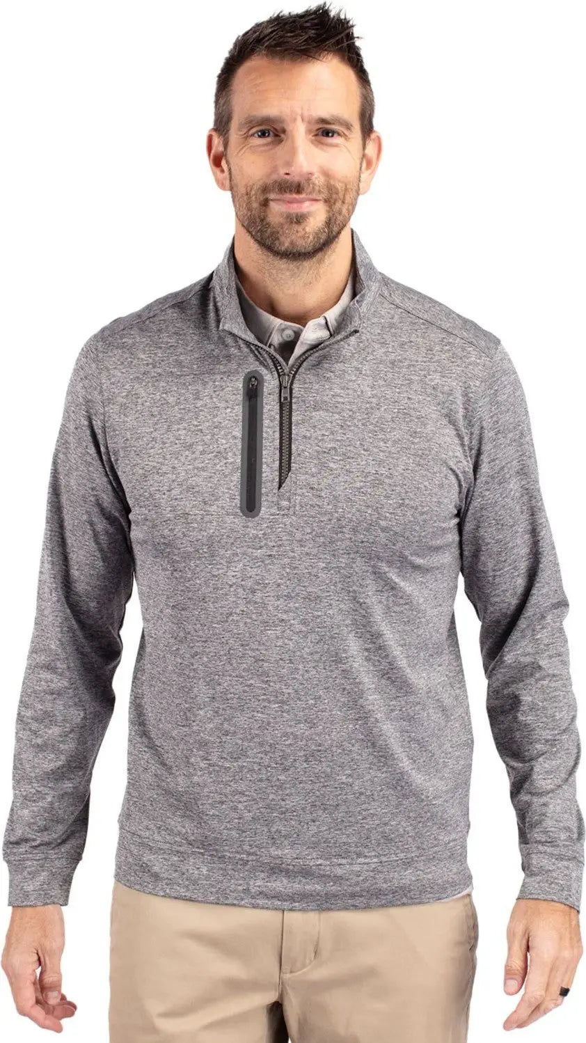 Cutter & Buck Mck09404 Stealth Heathered Quarter Zip Mens Pullover - Elemental Gray - Adult s