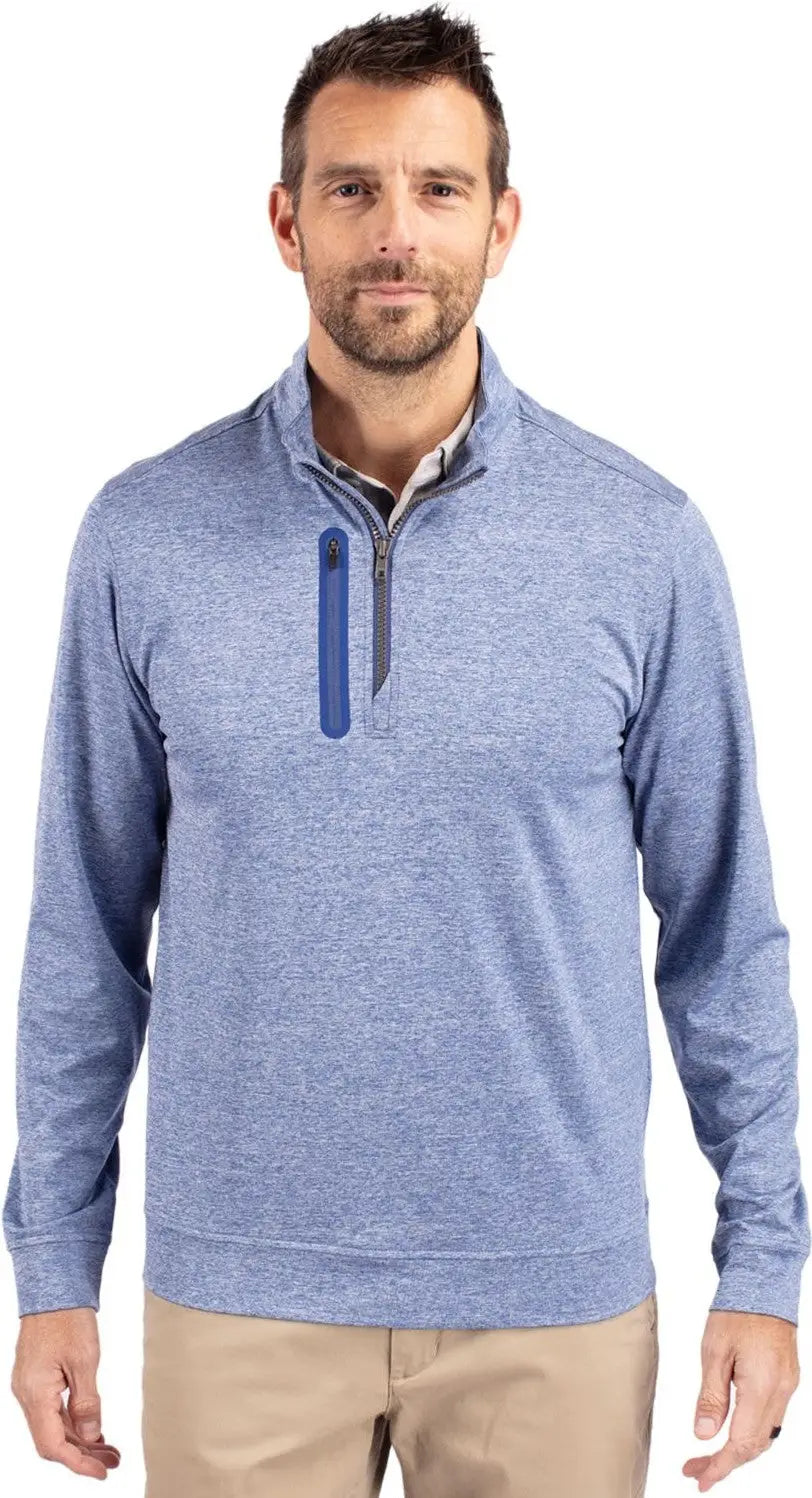 Cutter & Buck Mck09404 Stealth Heathered Quarter Zip Mens Pullover - Tour Blue - Adult s