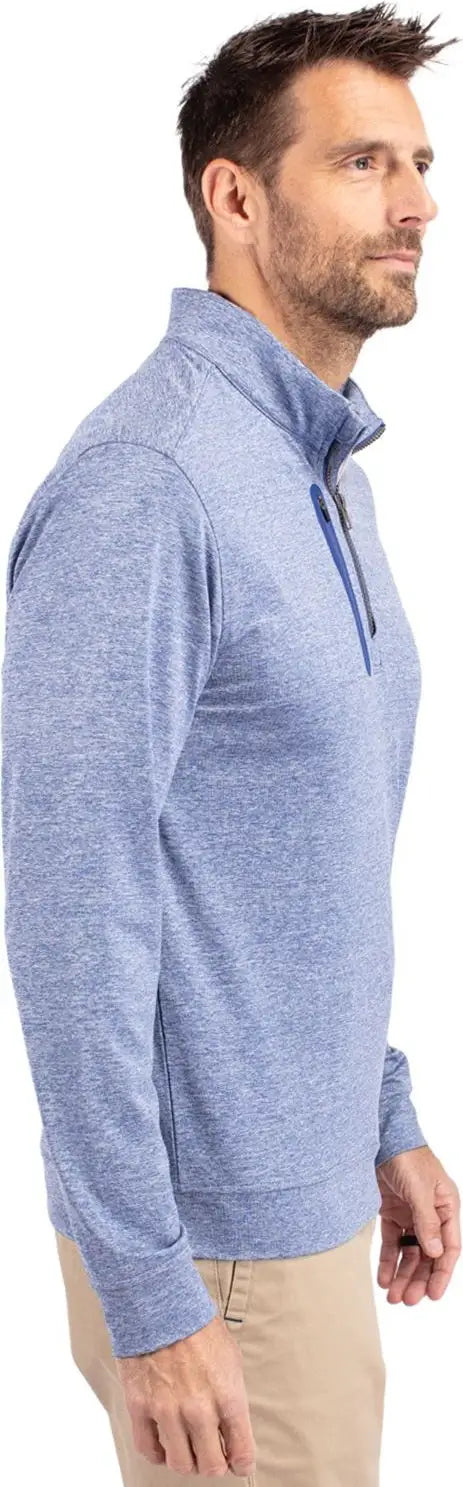 Cutter & Buck Mck09404 Stealth Heathered Quarter Zip Mens Pullover - Tour Blue